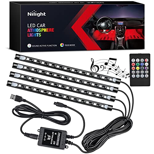 Nilight 48 LEDs DC 5V Multicolor Music Car Strip Light Under Dash Lighting Kit with Sound Active Function and Wireless Remote Control, 2 Years Warranty, 4PCS USB Interior Lights by Nilight - Used condition - US$13.13