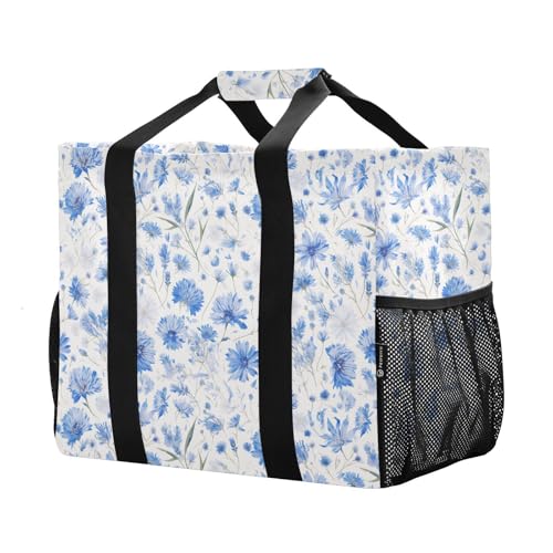 linqin Dreamy Blue Cornflowers Utility Bags with Handles Collapsable Resusable Shopping Bags Water Resistant for Travel2