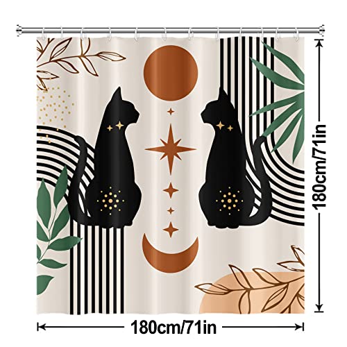 MIRRORANG Cute Black Cat Shower Curtain, Mid Century Modern Shower Curtain Set including 12 Hooks - Image 3