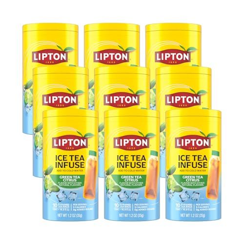 Image of Lipton Ice Tea Infuse Green Tea Citrus Cold Brew Tea Bags for On-The-Go or At Home 10 Tea Bags (Pack of 9)
