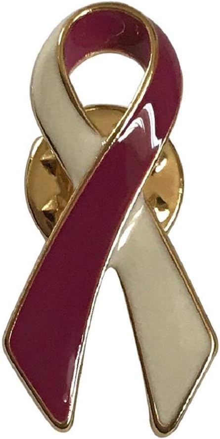EyeWearStraps New Burgundy & Ivory Awareness Ribbon Pin Lapel Brooch Head & Neck Cancer and Throat Cancer