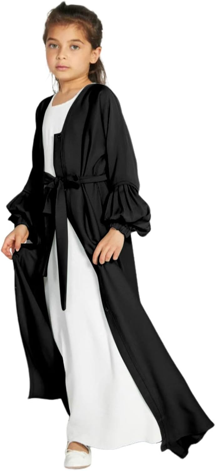 Muslim Dress for Girls Islamic Prayer Abaya Maxi Dresses Set Long Sleeve Ramadan Cardigan Kaftan Robe with Hijab Girls Robe Abaya Cardigan Outfits Eid Clothes