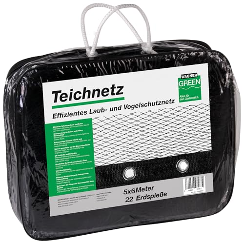 Abdecknetz (5x6m) schwarz mit Erdspießen | feinmaschig (10x10mm) mit stabilem Rand | Teichabdeckung für einen laubfreien Teich | Vogelschutznetz für Gartenteich
