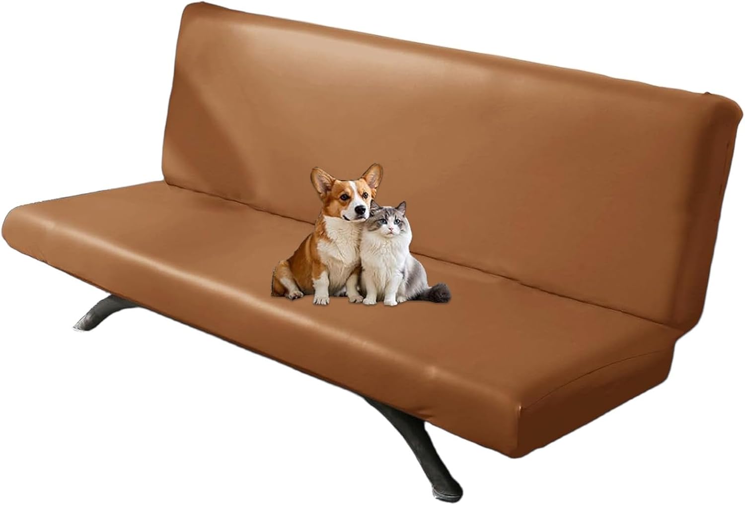 PU Leather Futon Cover, Waterproof Armless Sofa Cover Folding Futon Couch Slipcover Universal Sofa Bed Cover Furniture Protector(Orange, M)