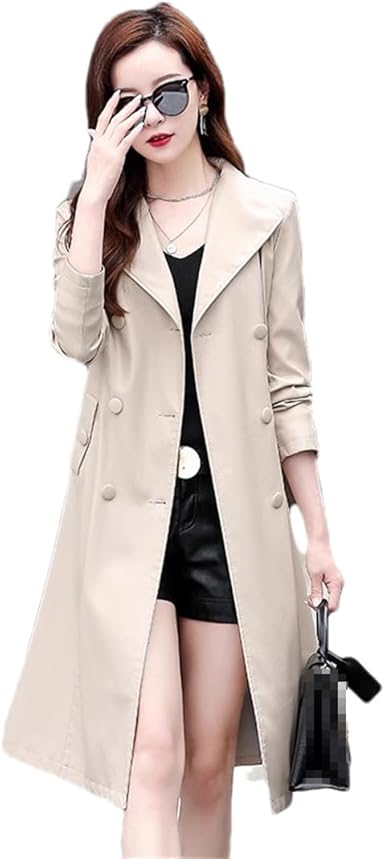 ジャケット・アウター Lawgy curl double breastedbelt pointcoat Spring Autumn Women Trench Coat Streetwear Long Trench Coats