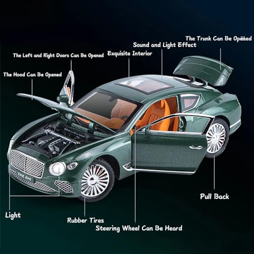 Image of 124 Diecast Metal Toy Car Bentl Continental Diecast Car For Kids Light Sound Pullback Openable Door, Multi Color