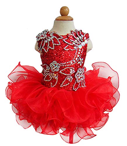 Junguan Baby Girls Handmade Cupcake Pageant Dress Little Girls Beaded Birthday Party Ball Gown Infant Princess Dress2