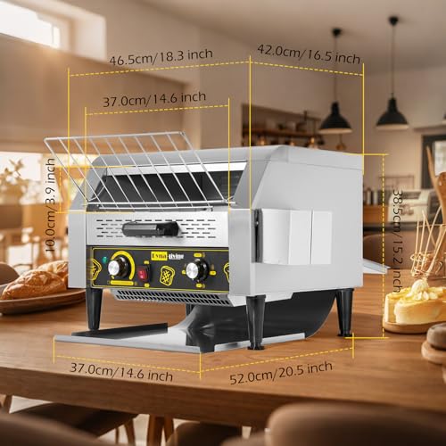 Dyna-Living Commercial Conveyor Toasters, 450 PCS/H Commercial Toaster Electric Conveyor Belt Toaster for Restaurant, 1900W Heavy Duty Stainless Steel Conveyor Toasters for Bun Bagel Bread