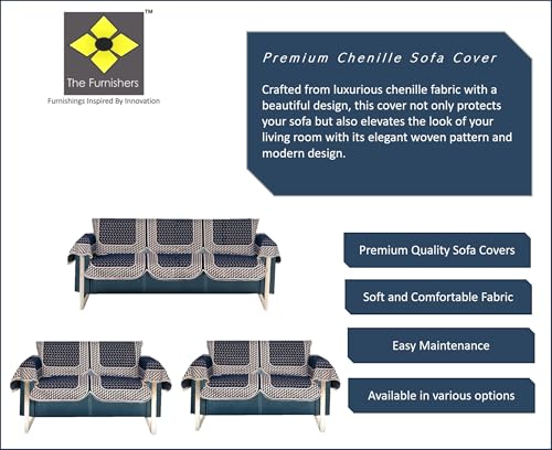 Image of Premium Chenille Woven Anti-Slip 7 Seater Sofa Cover with Arm Rest | L-Shape Sofa Seat Protector for Living Room | Durable & Stylish Slipcover - Navy Blue - 3D