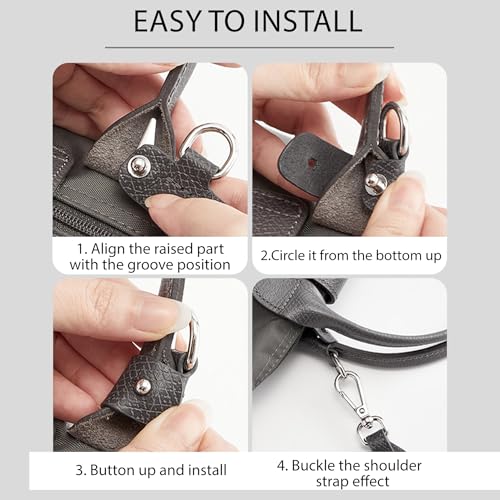 Image of 4 Buckles Purse Strap Replacement Compatible with Longchamp S /M Bag, Anti-Slip Leather Bag Straps Conversion Kit, Handbags Crossbody Shoulder Strap Adjustable for Women(Graphite Gray)