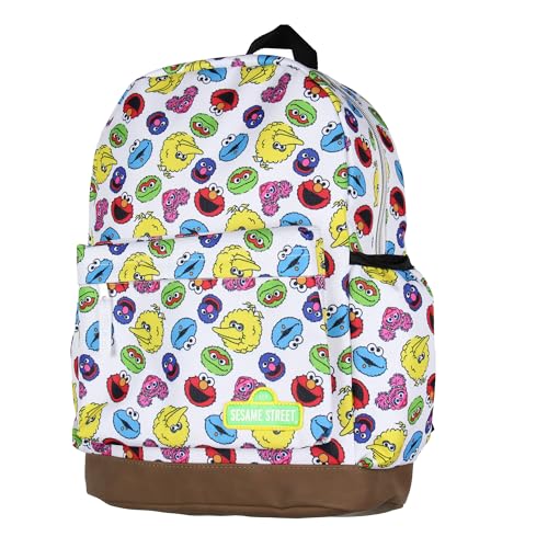Sesame Street Elmo Big Bird Cookie Monster Scattered Print Faces Travel School Backpack For Daily Use