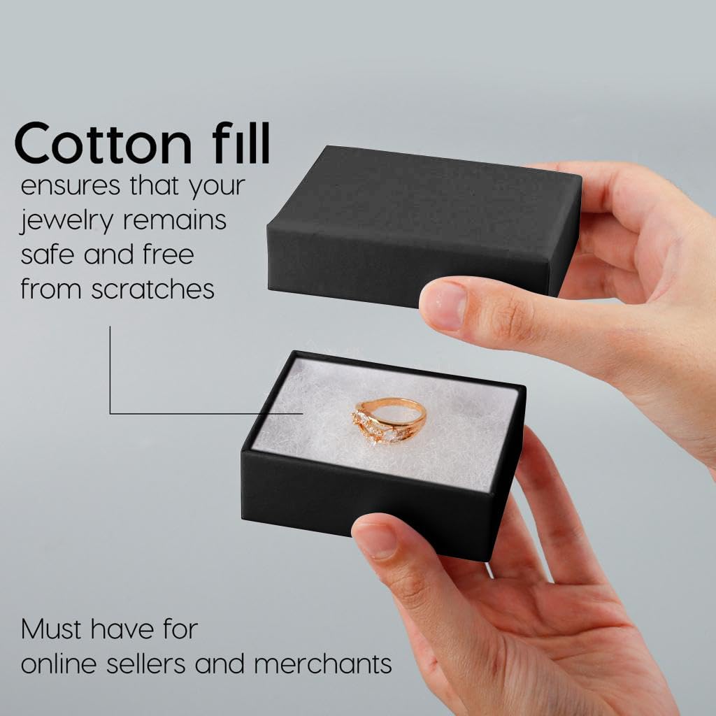BULK PARADISE 6 Pack Cotton Fill Black Cardboard Paper Jewelry Box Gift Size 3.08 x 2.28 x 1.1 Inches Perfect for Small Gifts image 4