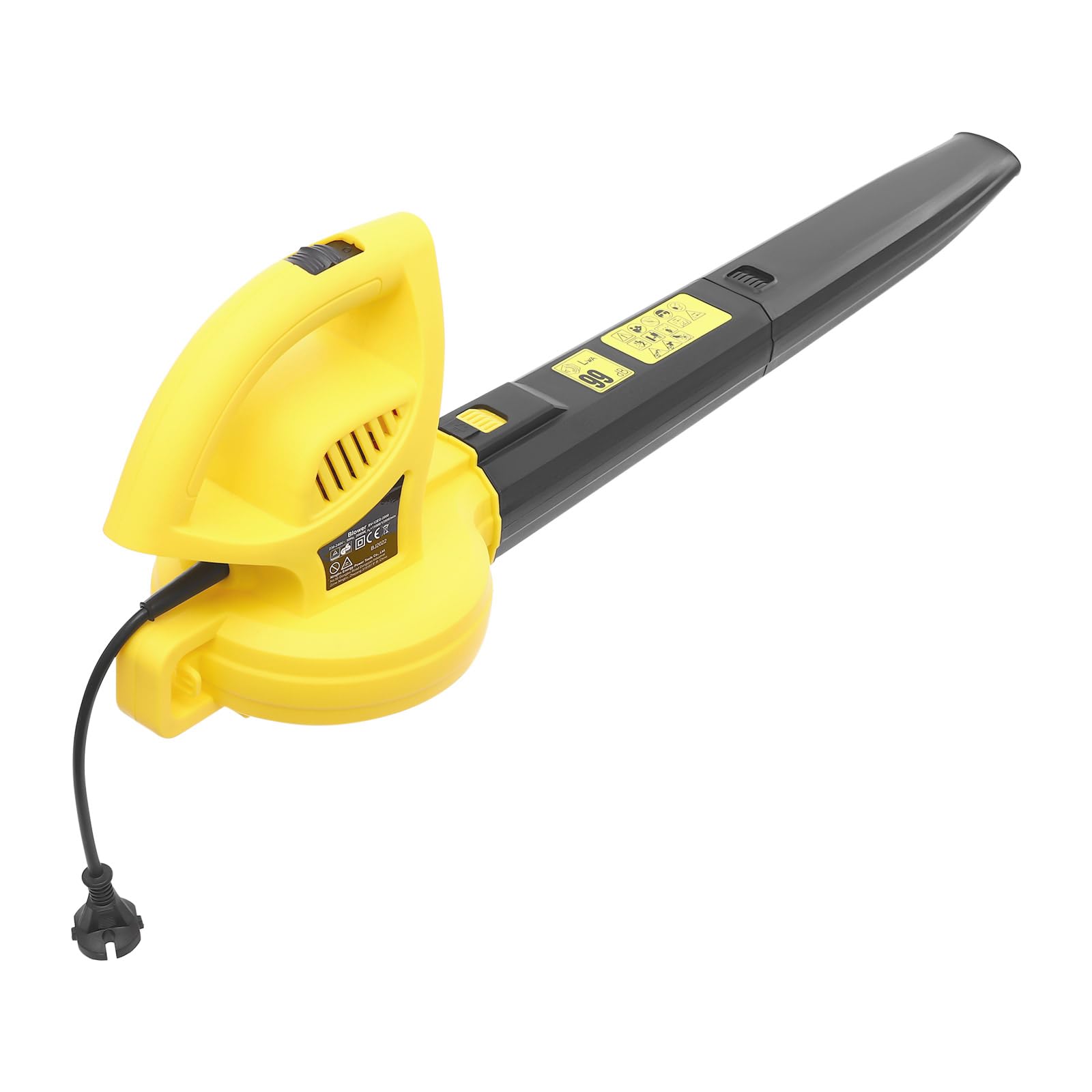 Soplador de hojas eléctrico 206CFM con cable, 2000 W – 206 CFM, con cable, 2 en 1 soplado y aspiración, 6 velocidades de aire, incluye correa de transporte y bolsa de 35 L