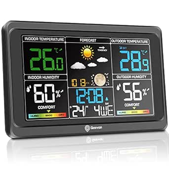 Geevon Weather Station Wireless Indoor Outdoor Thermometer, Large Color Display Digital Forecast Station Weather Thermometer with Barometer, USB Charging Port and Adjustable Backlight