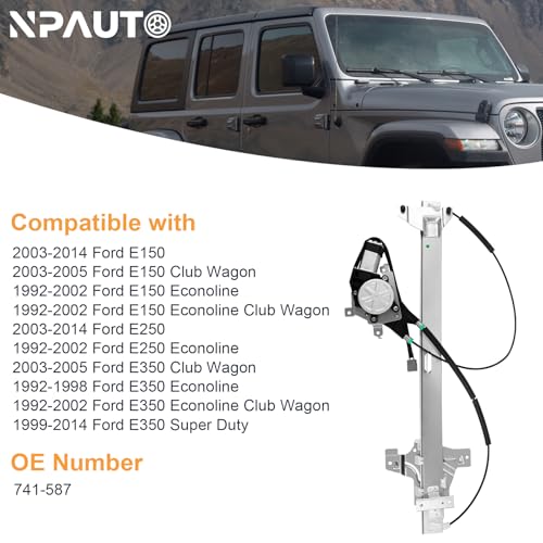 Image of Front Passenger Side Power Window Regulator with Motor for 2003-14 Ford E-150 E-250, 1992-02 E150 E250 Econoline Van, 03-05 E350 Club Wagon, 92-98 E350 Econoline, 1999-14 E350 Super Duty, Right