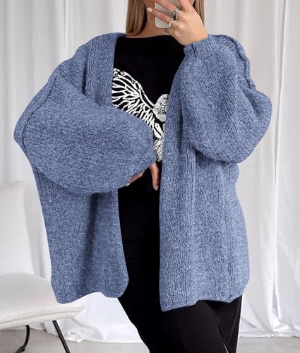 Image of PRETTYGARDEN Womens Oversized Cardigan Sweaters 2026 Fall Long Lantern Sleeve Knit Open Front Lightweight Sweater