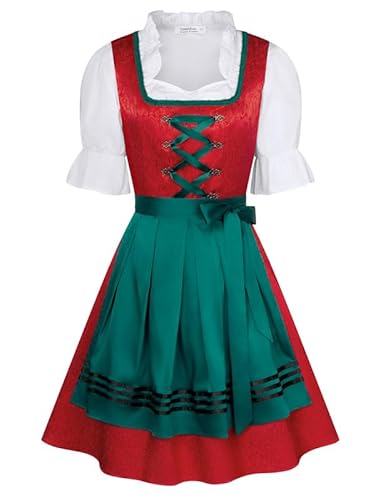JASAMBAC Dirndl füR Damen 3-Teiliges Oktoberfest Dirndl Trachtenkleid Dirndlkleider Karneval Oktoberfest Party Kostüm