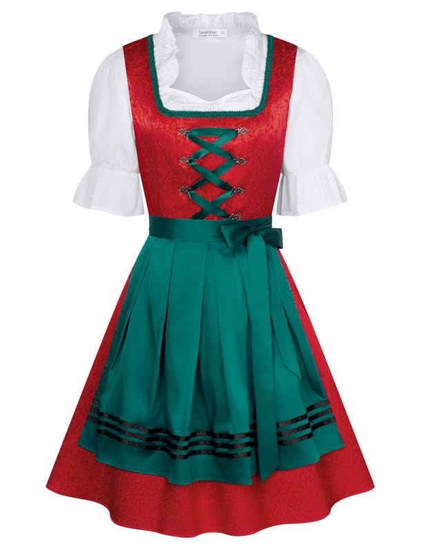 JASAMBAC Oktoberfest Dirndl 3-Teiliges Damen Dirndl Trachtenkleid...