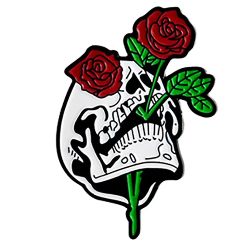 Ghost Enamel Pin - Double Skull & Skeleton Horror Brooch, Skull Face with Flower Lapel Pin, Punk Badge Gift-image-28