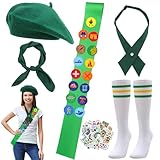 Angirlish 21Pcs Scouting Costume Set for Women Girls Halloween with Socks Green Sash Square Neck Scarf Bowtie...