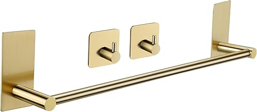 Vista 14 de Taozun Toallero de 16 pulgadas, soporte autoadhesivo para toallas de baño con 2 paquetes de ganchos para toallas, kit de accesorios de baño de acero