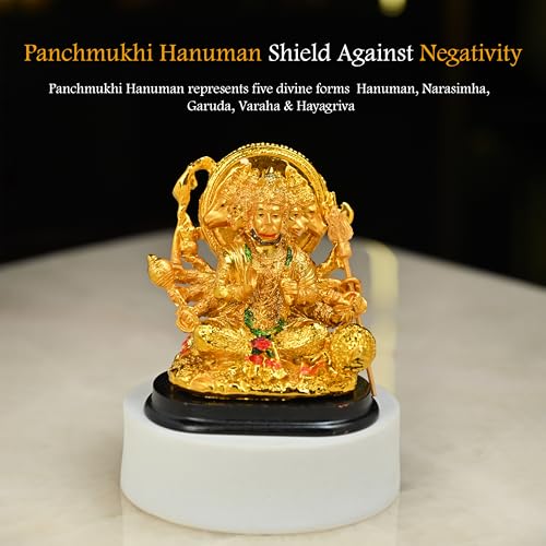 Image of HindCraft Panchmukhi Hanuman Ji Murti - Protective Vintage Statue for Home & Office Decor, Car Dashboard - Vastu Symbol for Protection from Evil Eye - Hanuman Idol and Pooja