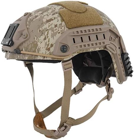 Lancer Tactical Medium - Large Industrial ABS Plastic Constructed Maritime Helmet Adjustable Crown 20mm Side Rail Adapter Padding Stickers NVG Shroud Bungee Retention Goggle Clip-Desert Digital