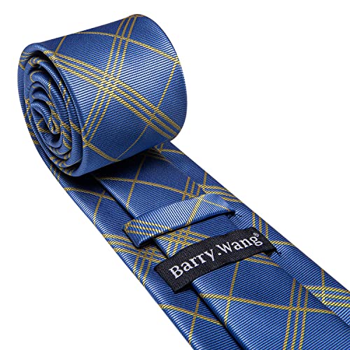 Image of Barry.Wang Tie Sets for Men Silk Stripe Necktie Woven Checkered Handkerchief Cufflinks Formal Business Wedding