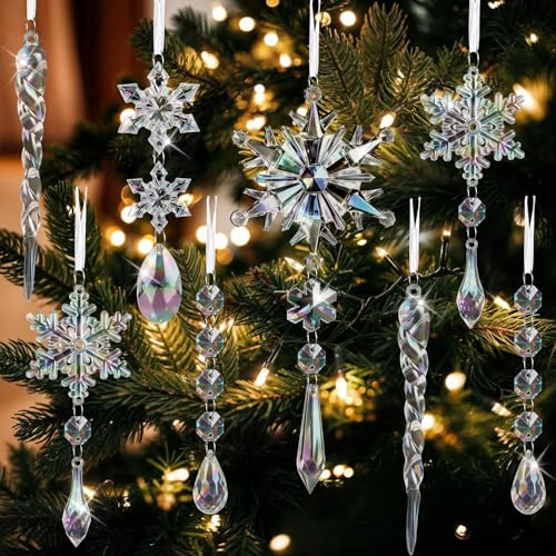 16 Stück Kristall Ornament Christbaumschmuck, Acryl Schneeflocke...