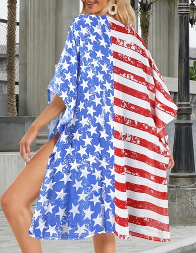 Image of Women's Kimono Swimsuit Coverups Summer Beach Loose Cardigans for Swimwear | CHICGAL Casual Open Front Chiffon Cover Up, 3 /4 Sleeve Lightweight Vacations Outfits 2026, Long Summer Resort Wear