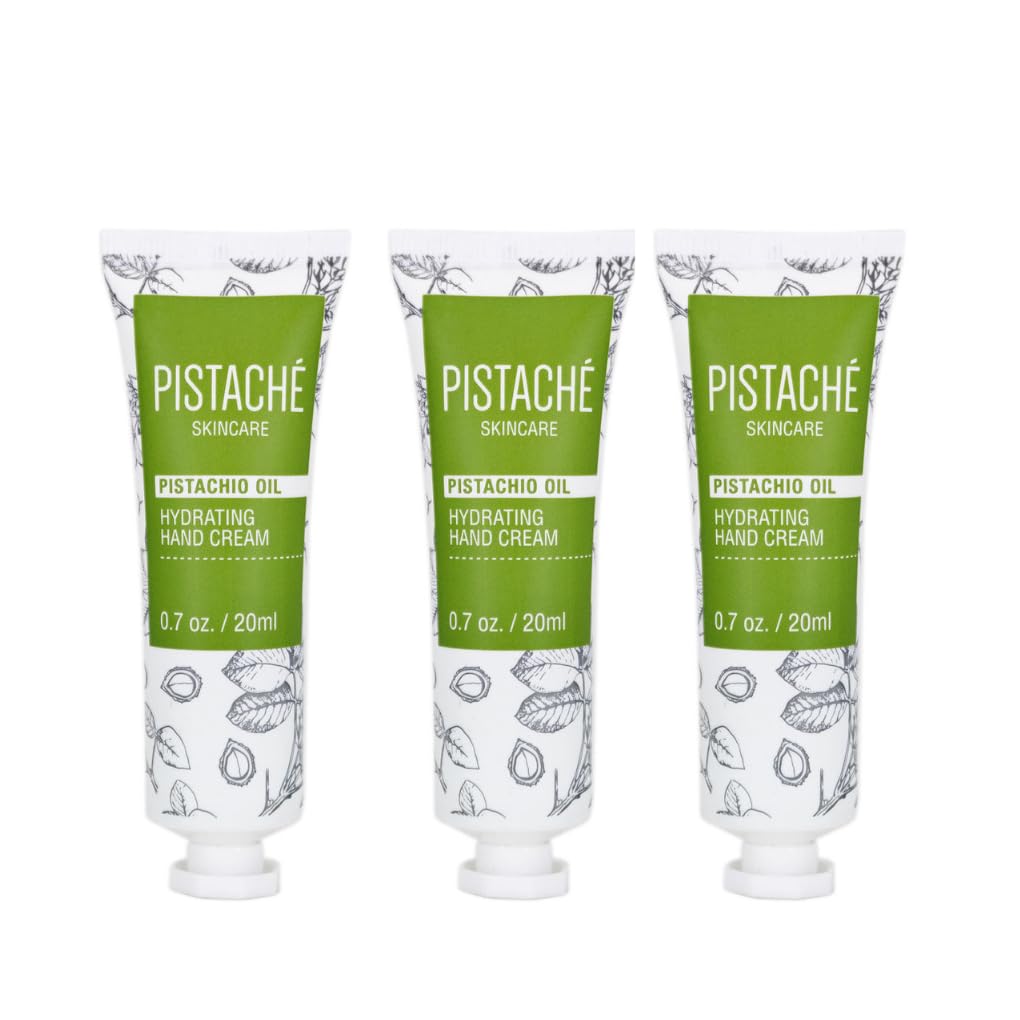 Pistaché Skincare Pistachio Oil Hand Cream | Nourishing & Hydrating Moisturizer for Dry Hands, Nails & Cuticles | Long-Lasting with Vitamin E & Antioxidants (Travel Trio)