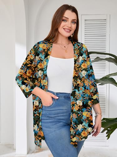 Image of AusLook Women's Plus Size Lightweight Open Front Cardigan 3 /4 Sleeve Cover Ups Shrugs Shawls and Wraps Kimono Jacket Coat