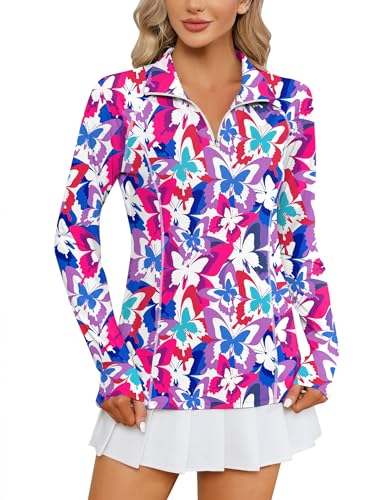 Image of LOMON Women Long Sleeve Shirts Sun Protection 1 /4 Zip Summer Quick Dry Hiking Shirts Quarter Zip Pullover for Women