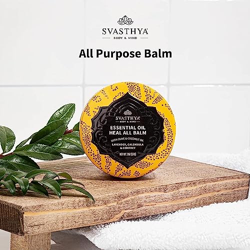 Svasthya Essential Oil Heal All Balm - Cracked, Dryness, Wound And Irritation Healing - Natural Ingredients Skincare Balm With Lavender Oil - Fast Recovery - Multipurpose Uses #TOP1