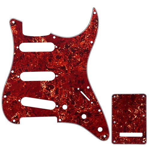 Musiclily SSS 11 Hole Strat Electric Guitar Pickguard and BackPlate Set for Fender USA/Mexico Made Standard Stratocaster Modern Style Guitar Parts,4Ply Vintage Tortoise