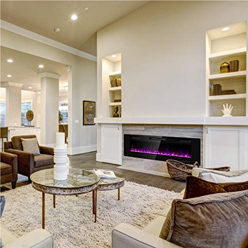 Tangkula 60 Inches Recessed Electric Fireplace, In-Wall & Wall Mounted Electric Heater With Adjustable Flame Color & Speed, Remote Control, Touch Screen, 750-1500W (60 Inches) #TOP2