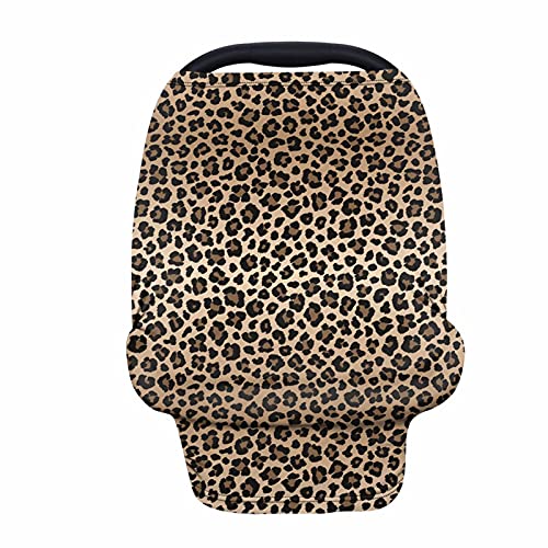 Image of Forchrinse Leopard Cheetah Animal Print Baby Car Seat Canopy for Boys Girls - Soft Nursing Breastfeeding Cover Stroller Cover Baby Car Seat Cover