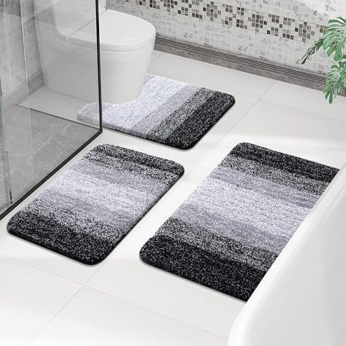 OLANLY Luxury Bathroom Mat Set 2 Piece, Soft Microfiber Absorbent Bath Mat and U-Shaped Contour Toilet Mat, Non-Slip Bathroom Rug Set, Machine Wash, Bath Mats for Bathroom, (24"x16"+24"x20", Black) by OLANLY - Image 7