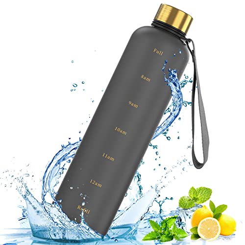 Consejos para Comprar Botellas los más recomendados. 47 Botella de agua 1 litro motivacional deportiva con marcadores cilindros, GIVOOBE Botella De Agua Motivacional Grande y Portátil para Gimnasio, Viaje, Oficina, Escuela, Camping,...