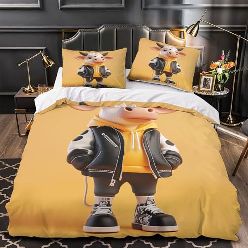 Housse de couette vache imprimé 3D en microfibre King 220x240 cm