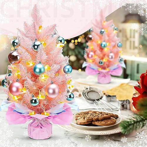Liliful 2 Pçs Mini Árvore de Natal Rosa de 61 cm, Pequena Árvore de Natal de Mesa Mini Árvores de Na