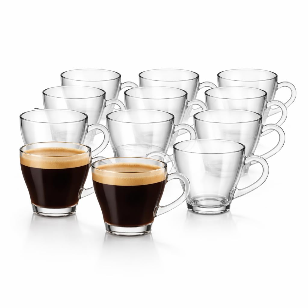 Jogo de Xícaras de Café em Vidro 90ml Transparente - Conjunto de 6 Canecas Pequenas para