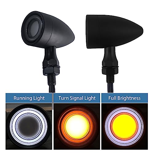 Image of Motorcycle Bullet Turn Signals LED Front Lights 2 PCS, Vintage 40 LEDs Switchback White Amber Light for Running Turn Blinkers Universal Fit Chopper Bobber-Black