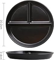 Vista 5 de Platos de cena divididos de cerámica negra de 8 pulgadas para adultos, paquete de 2 platos divididos de porcelana para control de porciones