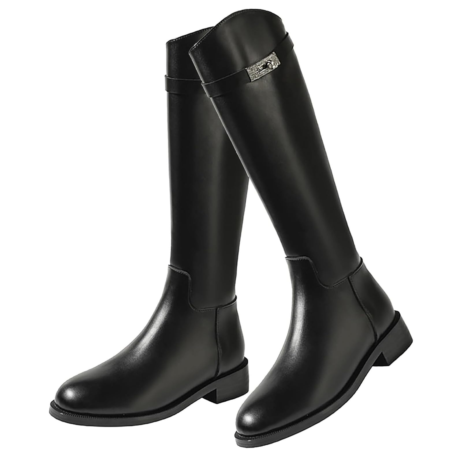 Horse Riding Boots,Smooth Leather Women's Equestrian Knee High Boots,Back Zipper/Breathable Round Head/Mid Heel 3-5cm Tall/Knee-length Slip Resistant + Water-Resistant For Spring/Autumn Black 40 EU