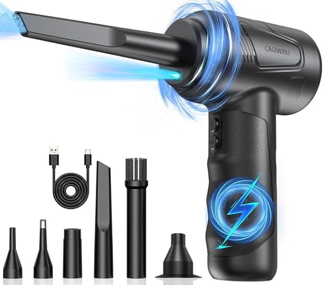 Cordless Electric Air Blower - 3 Speed Duster Cleaner with LED Light - No Canned Air or Car Dusters