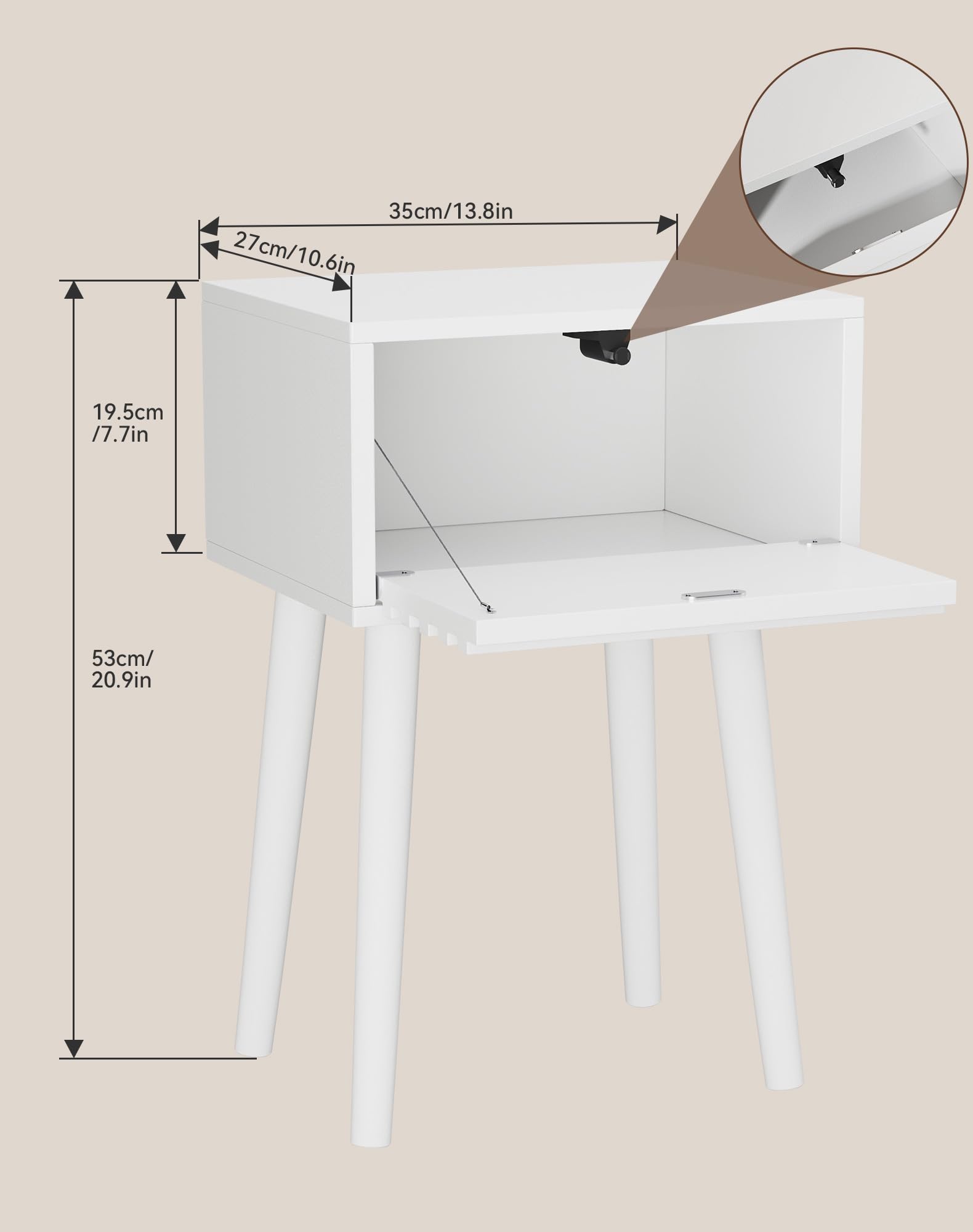 YMYNY Nachttisch 2er Set, Beistelltisch, Mid-Century-Modern Nachtschrank mit Drucktüröffner, Massivholz Beinen, 35x27x53 cm, Sofatisch, Couchtisch für Wohnzimmer, Schlafzimmer Weiß HST018W-2