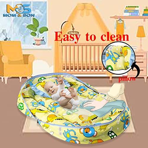 Image of MOM & Son Baby Cotton Bedding Set Mattress with Net & Baby Sleeping Bag (0-3 Months) (Yellow & Green, Single Size)