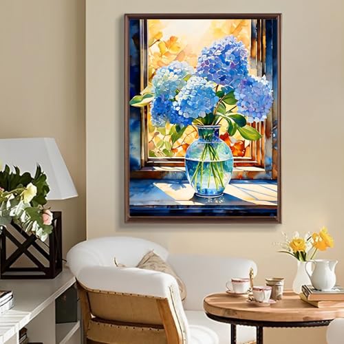 Image of Amphol Flowers Diamond Art Kits for Adults - 5D Full Round Drill Diamond Painting Kit with Resin Gems - DIY Home Decor Gift for Women & Beginners - 12x16 Inch