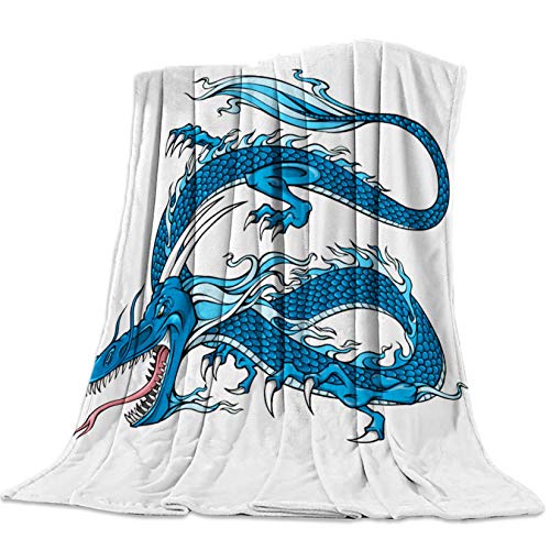 FGVBWE4R Manta de dragón Azul con Estampado 3D, cálida para Hotel/sofá/Oficina/avión, Mantas de Viaje para Camas, 125X150CM Cover